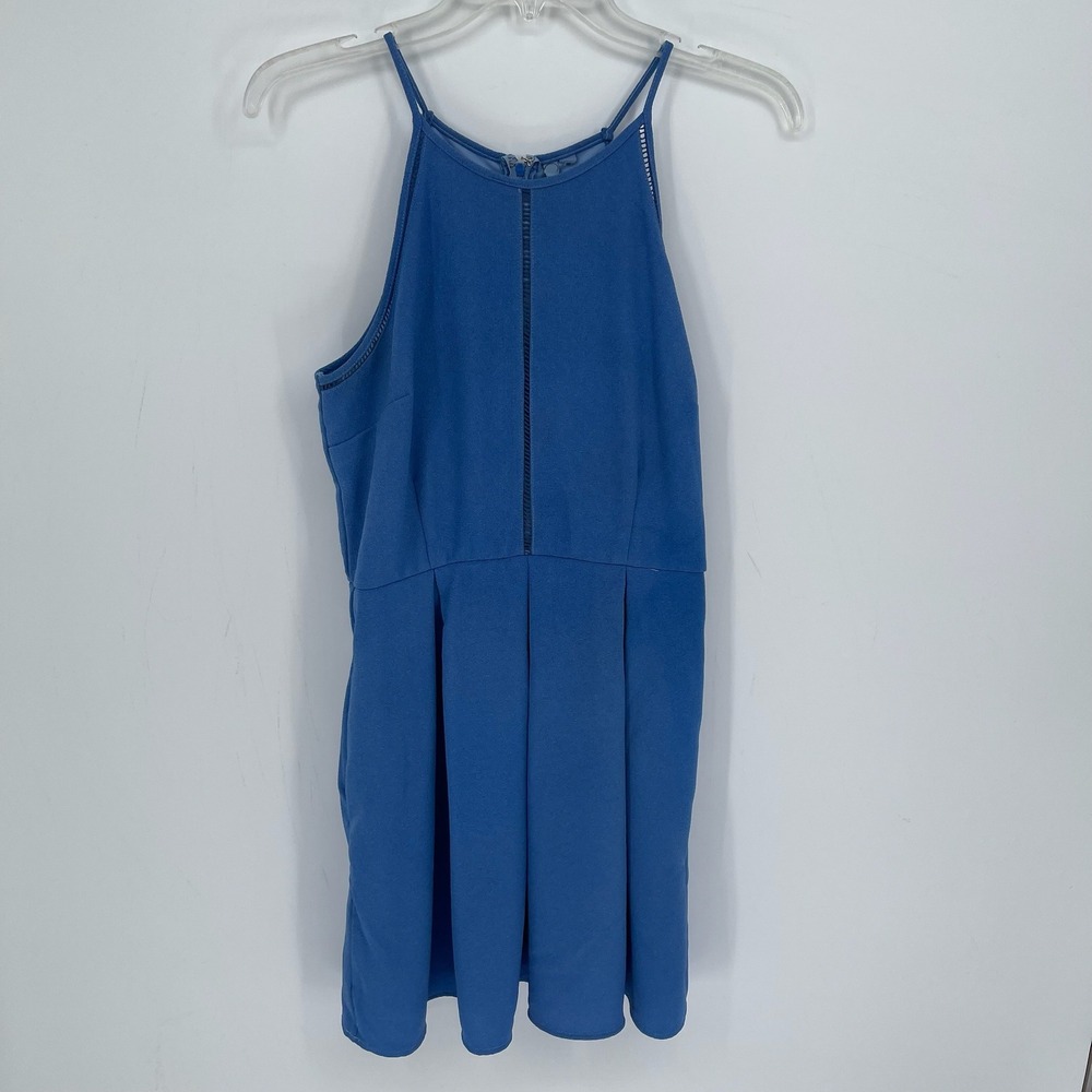 Speechless Women's Blue Ladder Trim Pleated Cocktail Party Skater Dress Size M